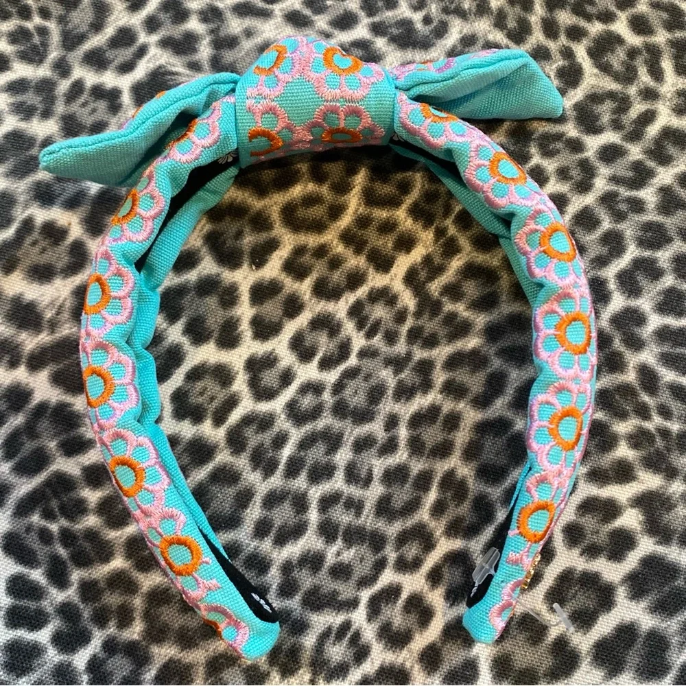 Girls Lele Sadoughi Taffy Rainbow Blue Floral Embroidered Bow Marigold Headban